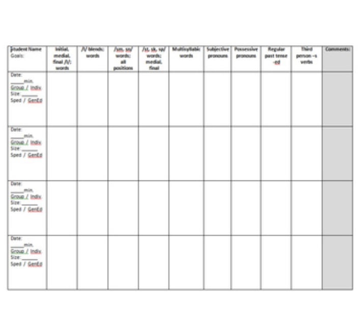 Speech Therapy Data Collection Chart